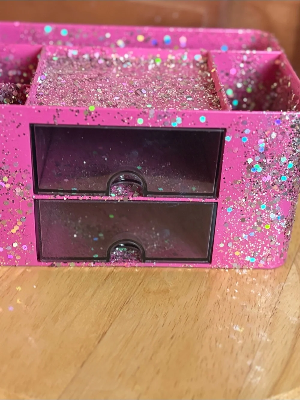 Hot Pink Glitter (no flake) Organizer with Drawers -“Barbie theme” FREE gift